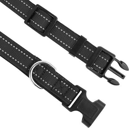 Reflective Dog Collar, Adjustable Soft Neoprene Padded Nylon Pet Collars with Buckle for Medium Dogs, Black,M