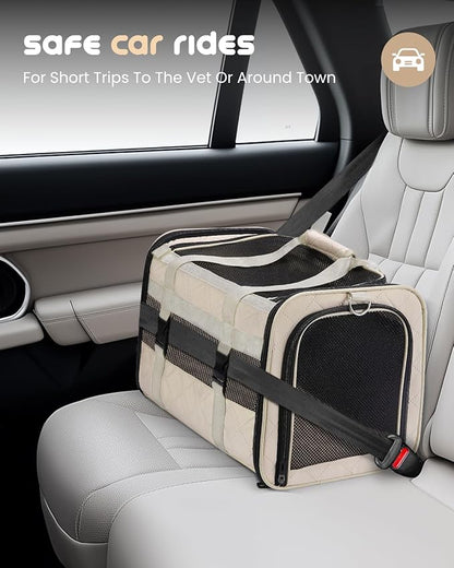 MIDOG Cat Carrier Soft for Small to Medium-Sized Cats,Up to 25 Lbs, TSA Airline Approved Soft Sided Pet Carrier,Collapsible Travel Cat Carriy Bag(Beige,20 inch x 13 inch x 13 inch)