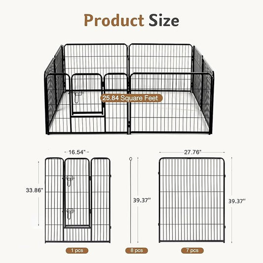 DUMOS Dog Playpen Indoor, Metal 40 Inch 8 Panels Foldable Pet Fence with Door, Outdoor Small Medium Large Dog Puppy Portable Exercise Play Pen for RV Camping, Trips, Play Yard