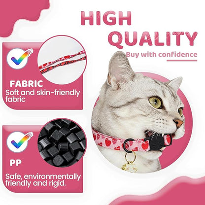 Elegant little tail 2 Pack Cat Collar- Valentines Cat Collars Breakaway with Bell Pendant Wedding Kitten Boy Girl Safety Adjustable 7-12 Inch Collar for Small Cats Puppy
