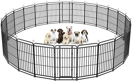 Heavy Duty Dog Playpen: 24 Steel Panels 47" Height, Square Steel Pipe with Reinforced Crossbars, 54FT 227 Sq.ft Portable Fence for Yard RV Camping, Snowy Black