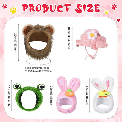 Weewooday 5 Pieces Cat Costume Bunny Hat Outfit with Ears Funny Cat Hat and Small Dogs Kitten Puppy Party Easter Costume Accessory Headwear(Chic Style)