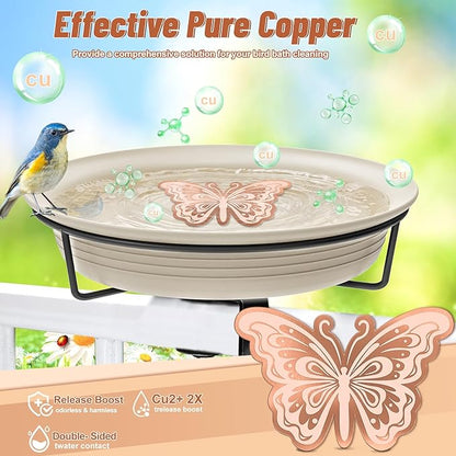 Bird Bath Copper Disk, 0.6mm Reinforced 99.9% Pure Copper Cleaning Disk for Physical Clean Water, All-Season Use Cleaner for Outdoor Birdbaths Bowl Garden Fountain (Butterfly 1PC)