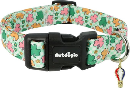 St. Patrick's Day Dog Collar,Puppy Collar with Lucky Shamrock Chequered Pattern,Adjustable Spring Cotton Collars Gifts for Small Medium Large Dogs,Dog Accessories L