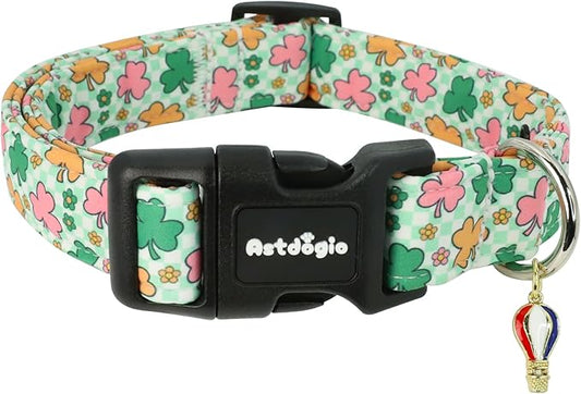 St. Patrick's Day Dog Collar,Puppy Collar with Lucky Shamrock Chequered Pattern,Adjustable Spring Cotton Collars Gifts for Small Medium Large Dogs,Dog Accessories L
