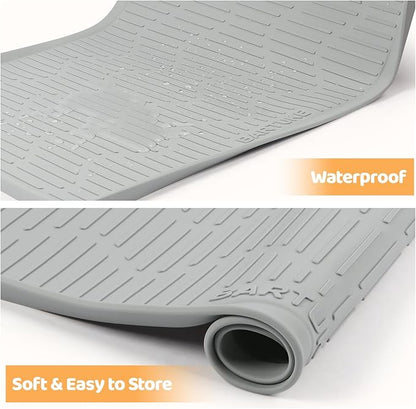 Silicone Cat & Dog Food Mat, 28" x 22" Large Pet Feeding Mat for Cats and Dogs Bowl, Pet Placemat for Food and Water with Raised Edge, Waterproof, Leakproof (Grey)