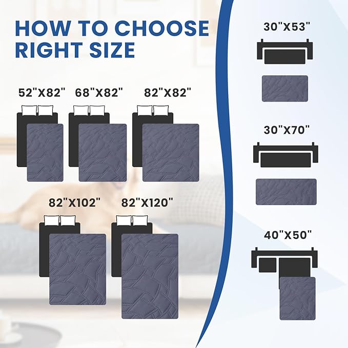 Waterproof Dog Blanket, Non-Slip Soft Pet Bed Cover, Couch Cover for Dogs Washable, Protects Sofa, Furniture, Crate, Car, Tear Resistant Leakproof Pet Blanket (68x82 Inch, Grey Blue)
