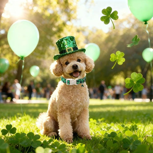 St Patricks Day Dog Collar for Giant Large Dogs - Green Lucky Clover Dog Collars, Lightweight Adjustable Irish Festival Shamrock Dogs Collars with Quick Release Buckle XL