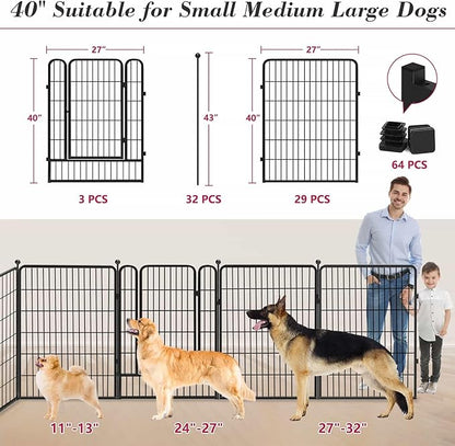 Dog Playpen 40 inch 32 Panels Indoor Outdoor Dog Pen for Large/Medium/Small Dogs Heavy Duty Metal Dog Fence Outdoor for Yard, Puppy Playpen with Door Portable Pet Fence for RV Camping Yard
