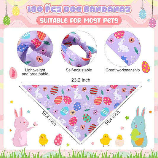 Aliceset 180 Pack Easter Dog Bandana Bulk, Easter Bandanas for Dog, Washable Adjustable Pet Triangle Scarf Bib for Small Medium Large Puppy Holiday Costumes Accessories