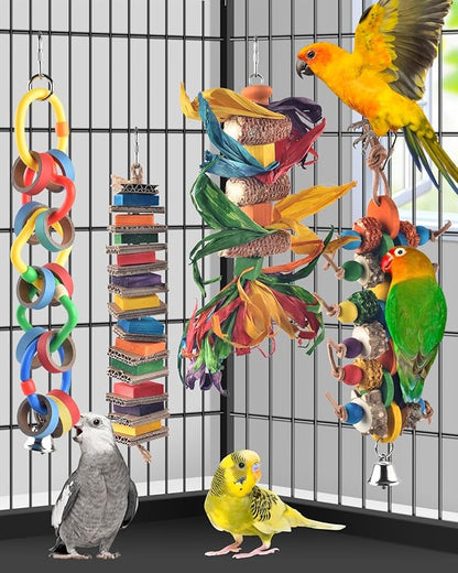 Bissap 4 PCS Bird Chew Toys, Multicolored Bagel Cascade Bird Parrot Toy Biting Paper Cardboard Olympic Rings Conures Toys for Amazon Cockatiels Cockatoos Macaws and Similar Sized Pet Birds