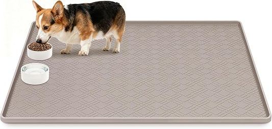 Lanstics Dog Food Mat, 42" x29" Large Silicone Mat Dog Feeding Mat with Raised Edge Non-Slip Pet Feeding Mat for Food and Water Bowl, Easy to Clean, Floor Protection (Beige)