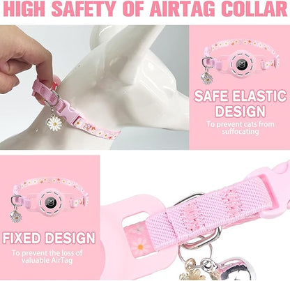 BINGPET AirTag Cat Collar with Bells, Upgraded Safety Elastic Collar with Airtag Pet Collar Holder, Anti-Lost Cat Collars for Girl Boy Cats, Anti-Suffocation Kitty Puppy Collars