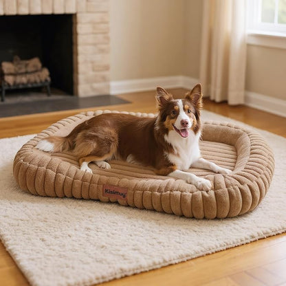 Dog Bed for Extra Large Dogs, Cute XL Dog Bed with Removable Washable Cover & Anti-Slip Bottom, Soft Calming Pet Sofa Bed with Handle for Indoor Pets, 43x31x5inches, Brown