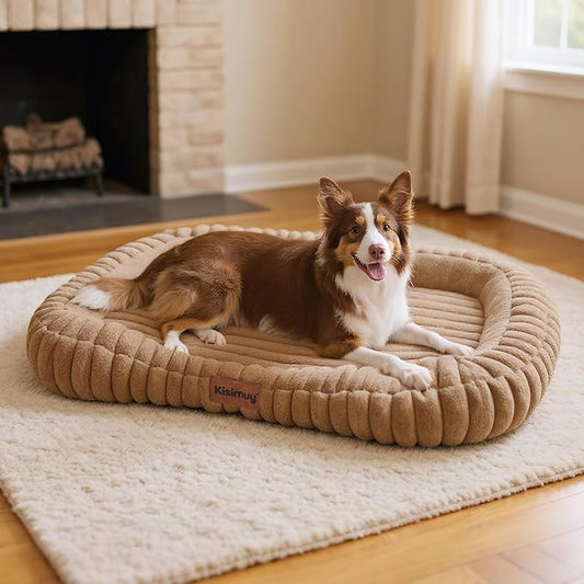 Dog Bed for Extra Large Dogs, Cute XL Dog Bed with Removable Washable Cover & Anti-Slip Bottom, Soft Calming Pet Sofa Bed with Handle for Indoor Pets, 43x31x5inches, Brown