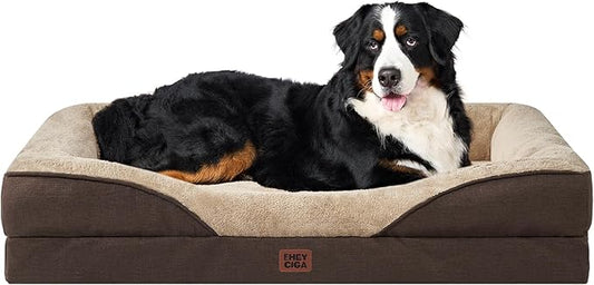 EHEYCIGA Orthopedic XXL Dog Bed for Large Sized Dog, 52x41x8 Inch Extra Large Memory Foam Dog Couch Bed with Sides, Waterproof Liner & Washable Removable Cover, Bolster Pet Sofa, Brown