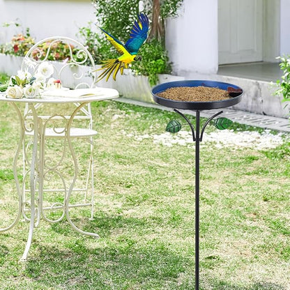 DREAMSOUL Vintage Bird Bath with Vivid Leaves, 38 Inch Tall Birdbath with Stake, Metal Freestanding Bird Bath for Outside Garden Yard Decor