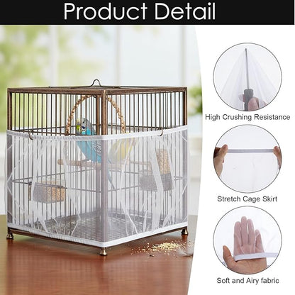 Bird Cage Seed Catcher, White Breathable Seed Catcher for Bird Cage, Universal Adjustable Birds Cages Cover Net Liner, Birds Accessories for Cages for Parrot Enclosures Stops Scatter