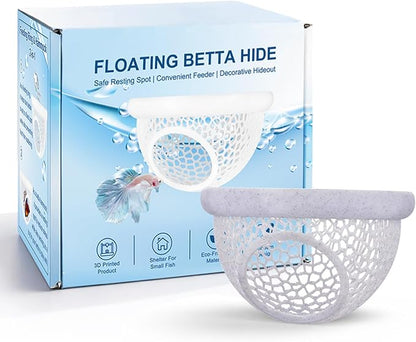 Floating Betta Hide & Shrimp Cave – 3D Printed Aquarium Hammock with Marble Texture, Feeder Ring & Rest Spot for Betta Fish, Nano Tanks, Corydoras, Shrimp – Safe PLA