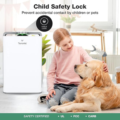 Turonic PH950 Air Purifier and Humidifier Combo for Large Rooms – HEPA, UV, Ionizer, PM2.5 Sensor, Cold Catalyst – Air Purifier for Home Pets with 8 Speeds, App Control, Remote, Filters, Humidifier
