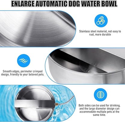 Automatic Dog Water Bowl Dispenser Large Breed Stainless Steel Auto Fill Dog Waterer with Float Valve Livestock Water Trough for Large Dogs Cats Chicken Livestock