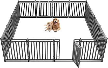 Dog Fence Outdoor for Yard Indoor Dog Playpen 32" Height 16 Panels Portable Dog Pen Metal Dog Kennel for RV Camping(Black-Silver)