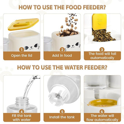 2-in-1 Gravity Pet Feeder & Water Dispenser for Cats Dogs - Large Capacity Cat Food Station with Water Bowl, Travel-Friendly (Yellow)