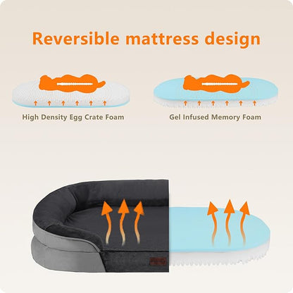 Dwanton Orthopedic Dog Bed for Extra Large Dogs with Gel Memory Foam, Waterproof Dog Sofa, Washable Pet Bed with Four Sided Bolster Cushion, Removable Cover & Non-Slip Bottom, 45", Dark Gray