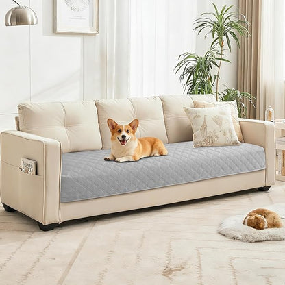 Waterproof Dog Bed Cover, Non-Slip Dog Blanket for Couch, Couch Covers for Dogs Washable, Pet Blanket for Furniture, Pet Bed Mat for Sofa, Car, Pet Supplies (82x102 Inch, Light Grey)