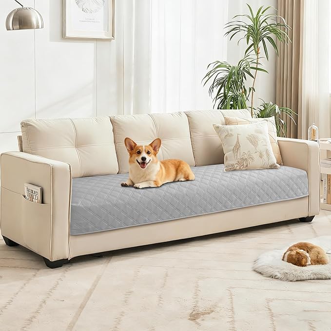 Waterproof Dog Bed Cover Pet Blanket, Soft Couch Cover for Dogs Washable, Non-Slip Dog Blanket Protect Furniture Couch Sofa Car for Puppy Large Dogs Cat (40x50 Inch, Light Grey)