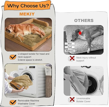 Large Dog Bed Orthopedic Washable, Orthopedic Dog Beds for Large Dogs with Washable Cover, Removable Bolster and Non-Slip Bottom Orange Gaint Pet Beds, XXXLarge Extra Large Dogs