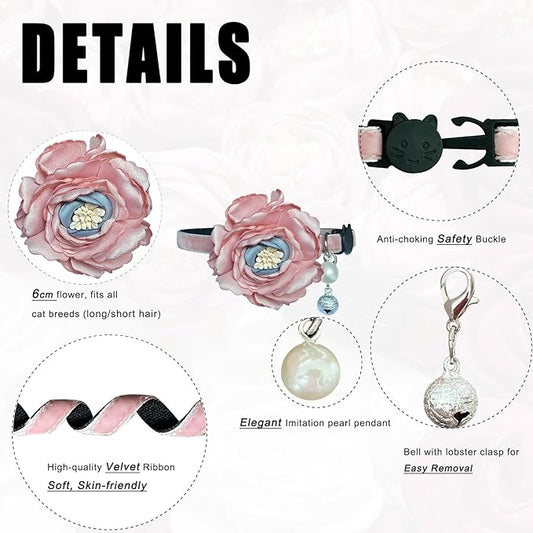 Fupo Cat Collar - Breakaway Adjustable with Bell& Flower (Pink)