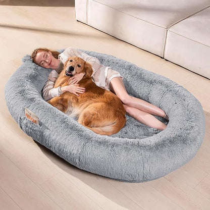 Giant Human Dog Bed for Adults and Pets, 74"x50"x12" Durable Memory Foam for Full-Body Comfort, Waterproof & Machine Washable Cover, Family Shared Lounger for Any Room, Grey