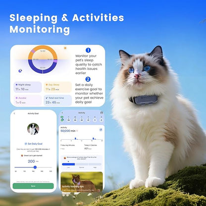 SEEWORLD Cat Tracker Dog Tracking Device with Real-Time Location | Activity Sleeping Monitoring | Geo-Fence for All Collars-iOS & Android, Subscription Required