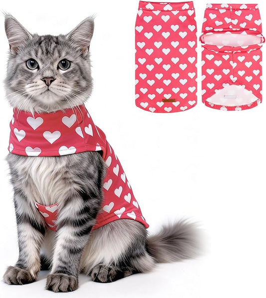 EXPAWLORER Cat Valentines Outfit Sweater - Valentine's Day Sweater for Cats Only Warm Kitten Clothes, Pet Coat Pullover Design, Fleece Sweatshirt Clothing Also for Puppy Small Dogs, Pink Heart S