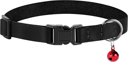 Breakaway Cat Collar with Bell - Leather Adjustable Kitten Collars with Safety Quick Release Buckle - Soft Small Pet Collars for Girl & Boy Cats