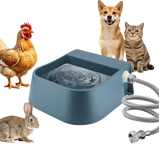 PETLESO Dog Water Bowl Dispenser, Automatic Water Dispenser for Dogs with 3/4'' Hose, Auto-Fill Cat Water Fountain, Pet Water Dish for Outside Animals, Chickens Rabbits, 2L