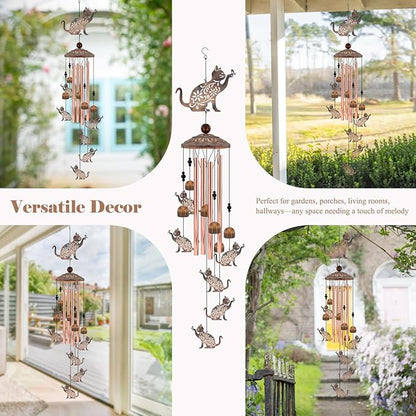 Cat Wind Chimes for Outside, 35'' Metal Cat WindChimes Gifts for Women/Men, Decoration for Outdoor, Home, Garden, Patio, Backyard