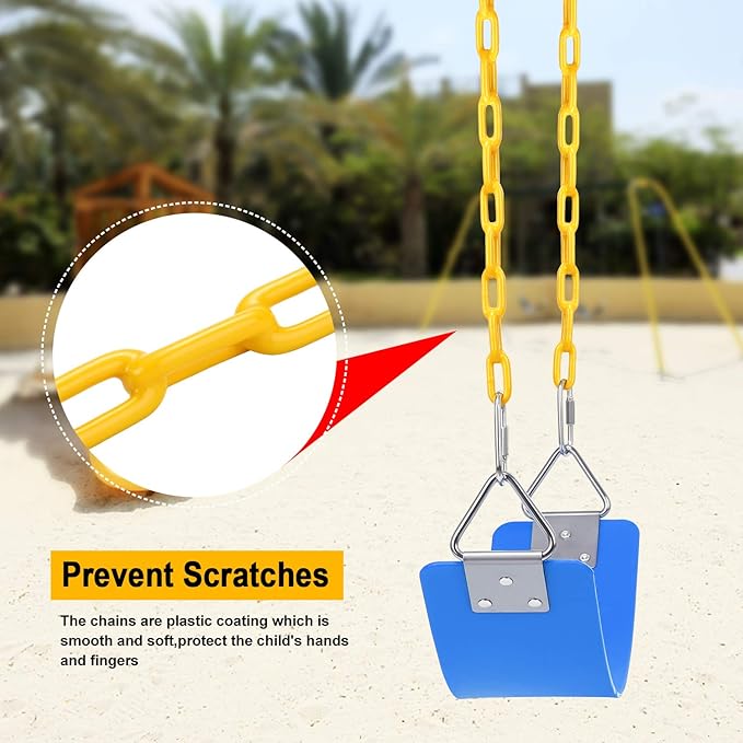 AGPTEK Swing Set, Seat with 66 Inch Anti-Rust Chains Thermoplastic Coated, Support 250lb, Cushion Accessories Replacement with Snap Hooks for Outdoors, Playground, Jungle & Gym - Blue