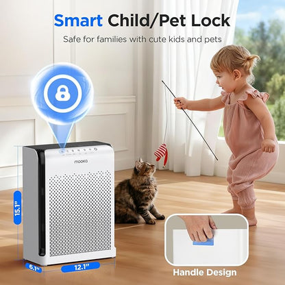 MOOKA Air Purifiers for Home Large Room Up to 2200ft² with ECO Mode, 20dB Ultra-Quiet HEPA Air Filter for Bedroom with Aromatherapy Nightlight, Air Cleaner for Pets Hair Dander Odor Dust Smoke, M200L