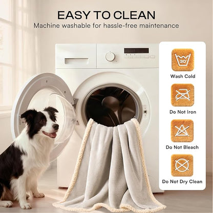 Luciphia Waterproof Pet Blanket, Liquid Pee Proof Dog Blanket for Sofa Bed Couch, Reversible Sherpa Fleece Furniture Protector Cover for Small Medium Large Dogs Cats, Grey Beige X-Large（85" x 57"）