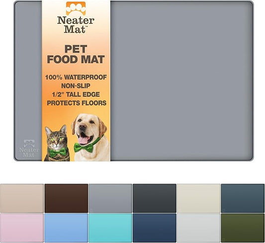 Neater Pet Brands Neater Mat Pet Mats for Food and Water, Cat & Dog Bowl Mat Waterproof Silicone, Feeding Tray, Dog Food Mats for Floors, Placemat w/Raised Edge for Under Bowls, 24" x 16", Grey