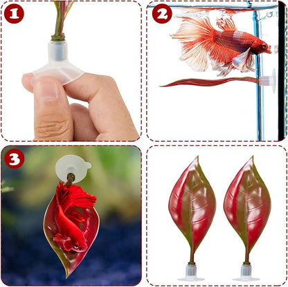 WILLBOND 2 Pcs Red Silicone Betta Fish Bed Leaf Hammock Betta Fish Tank Accessories Decorations for Aquarium Ornaments, Practical Resting Spot, No Bpa, Comfortable and Safe