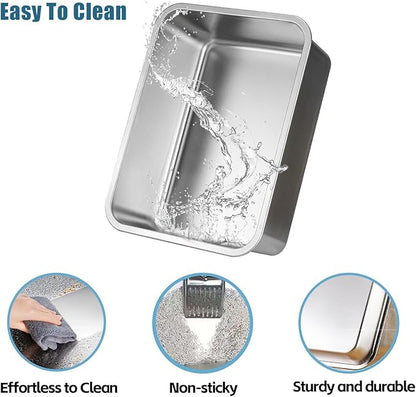Stainless Steel Cat Litter Box - XL Metal High Sided Cat Pan Tray, Easy to Clean Non Stick Odorless Large Pet Toilet Supplies for Big Cats Kitty Kitten, 23.6 x15.75 x6 Inch, Black