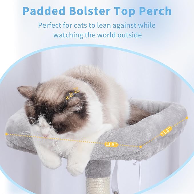 Hey-brother Cat Tree Tower, Scratching Posts with Cozy Condo, Padded Bed, Hammock, Plush Perch, Sisal Post and Ball for Indoor Kittens, 44.9 Inches, Light Gray MPJ009SW