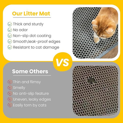 Cat Litter Mat, Upgrade Super Waterproof Back Layer Litter Box Mat, Non Slip, Durable, Soft on Paws Kitty Trapping Matt (24"x18", Gray)