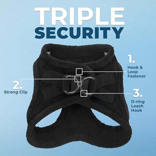 Best Pet Supplies - All Weather Plush, Reflective, No Pull Harness for Small, Medium Dogs, Cats - Secure with Hook & Loop Fastener, Buckle, Double D-Rings - Black Plush, M