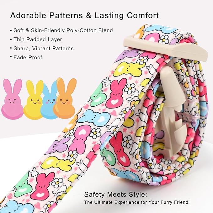 Easter Dog Collar for Small Dogs - Colorful Bunny Print Easter Collar for Male Female Dogs, Lightweight Adjustable Spring Holiaday Dog Collars with Quick Release Buckle S