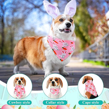 Sanwuta 120 Pcs Easter Dog Bandanas Bulk Rabbits Patterns Bandanas for Dogs Easter Eggs Adjustable Washable Pet Triangle Scarf for Small and Medium Dogs, 30 Styles