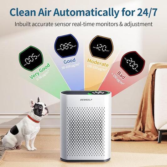Air Purifier for Large Room, Cleans 2,400 ft² in 30 Mins, 3-Stage True HEPA, 360° Airflow, Large Touch Display Control, Real-Time Air Quality (PM2.5) Display, Ultra-Quiet 20dB Sleep Mode